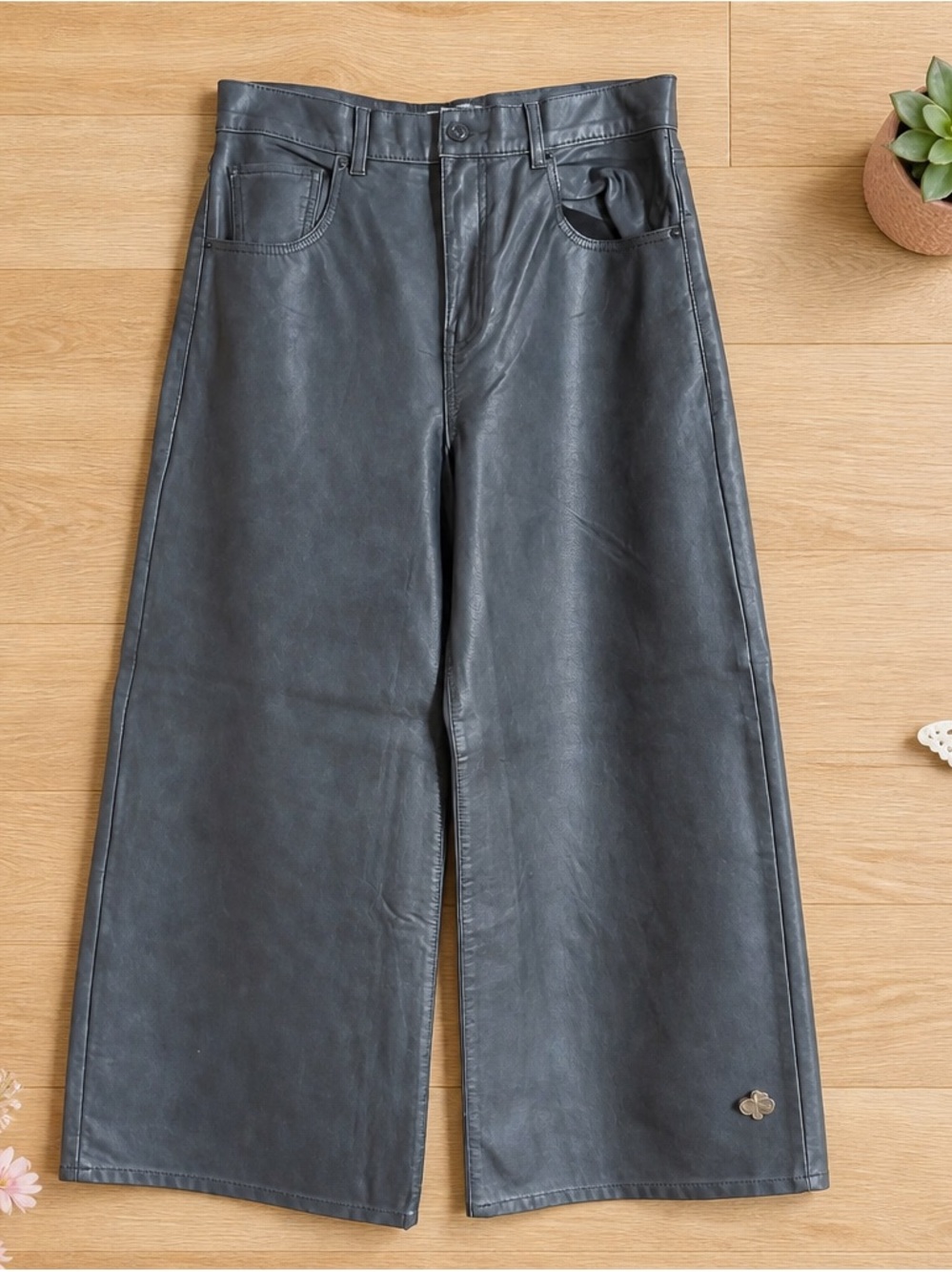 We The Free Black Wide-Leg Faux Leather Pants